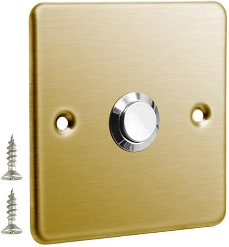 Daaxing Panel de timbre de acero inoxidable con botón, interruptor de reinicio automático, 86 x 86 mm (color dorado)