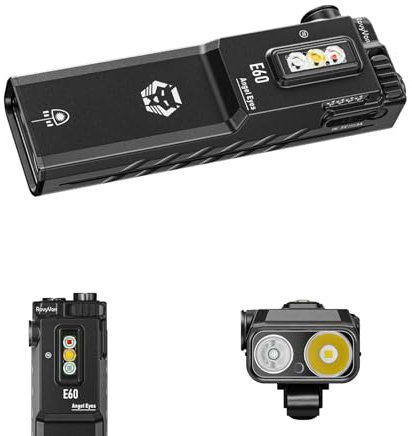 RovyVon Angle Eyes E60 - Linterna de bolsillo con salida máxima de 1500 lúmenes, linterna EDC recargable, haz verde, luz UV de 365 nm, con luces laterales blancas/rojas, clip de dos vías extraíble