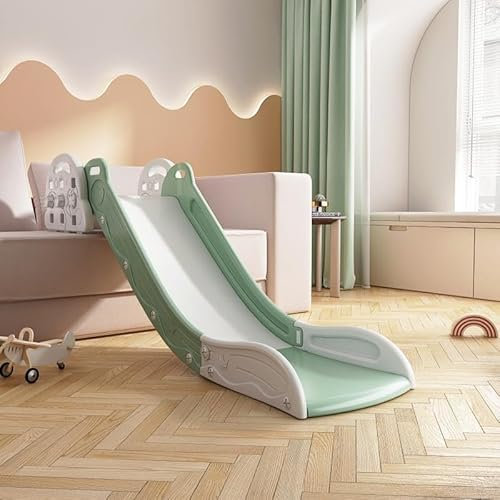 Toboggan pour Enfants, Toboggan pour Canapé, Escalier, Lit et Table, Toboggan Canapé pour Enfants, Toboggan Intérieur pour Enfant 1 2 3 4 Ans, Facile Assembler et Ranger (Vert+Blanc)