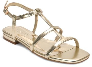 ESSEX GLAM Women's Flat Sandals Ladies Strappy Ankle Strap Buckle Caged Synthetic Leather Square Toe Shoes Size 3-8