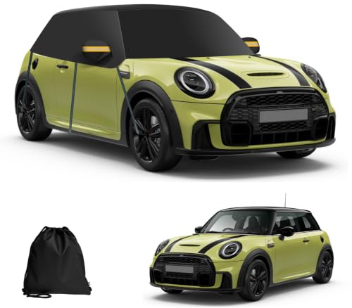 YedZen Autoabdeckung für Mini Cooper 3 Door 2000-2025, Halbgarage | 420D Wasserdicht | 8 Riemen | Baumwollfutter | Sonnenfest, UV Beständige, Schneefest | Hälfte Autoabdeckung Outdoor Indoor