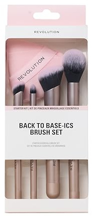 Revolution Back To Base-ics Starter Essentials Brush Set, Set 4 pennelli base per fondotinta, correttore & blush, vegano