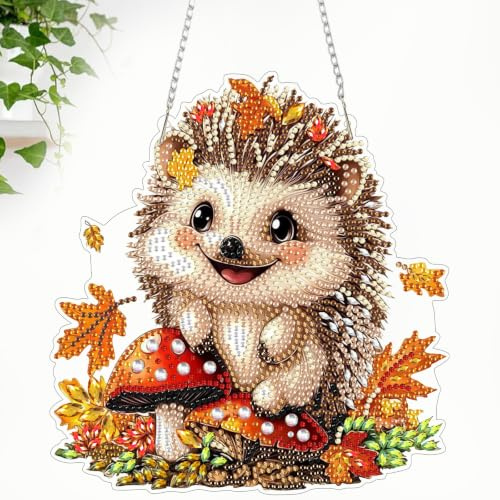 CEOVR Igel Diamant Painting Bilder Erwachsene Kits,5D Diamond Painting Hanging Ornament Kits 19.8x18.7cm,Laub und Tiere Diamant Malerei Ornament für Wand Dekoration