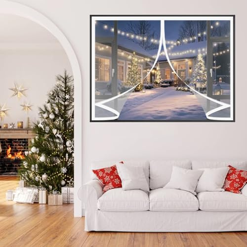 Rideau de Fenetre D'Hiver 110 x 122 cm Fermeture Automatique, Durable, Coupe-Vent, Imperméable Fenetre Rideau Thermique Anti Froid pour Différentes Tailles, A