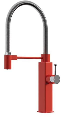Rubinetto per Depuratore Acqua 3 Vie Rubinetto Cucina Flessibile Acciaio Inox Maniglia Singola Fredda e Calda Acqua Depurata Miscelatore Cucina 3 Vie-Rosso + Cromo