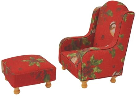 Sharplace Miniatur-Puppenhausmöbel-Set, Mikro-Landschaftsdekor, Mini-Sofa, Sessel, Hocker, Vintage-Wohnzimmermöbel-Modelle 1/12, Rot