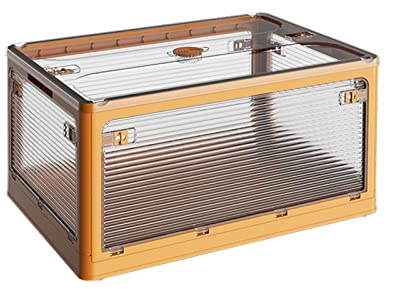 Aufbewahrungsbox für den Außenbereich, faltbar, Kunststoffbehälter mit Deckel, für Gartenmöbel, zusammenklappbare Aufbewahrungslösung, 60 x 42 x 34 cm, ideal für Terrasse und Hinterhof, transparent