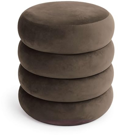 AKORD Sitzhocker aus Samt mit Stauraum SNUGGO 42 cm, Fußstütze Rund, Polsterhocker für Schminktisch, Schlafzimmer, Wohnzimmer Möbel, Make-up-Hocker, Gepolstert, Braun