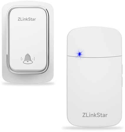 ZLinkStar Doorbell Wireless No Battery Required,Self-Powered Wireless Door Bell, 38 Chimes,5 Level Volume,at 1300ft Range Doorbell for Home(White+1transmitter+1 Receiver)