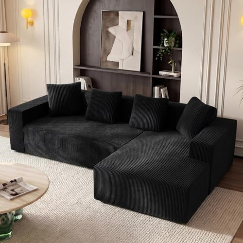 Yihomfy Canapé d'angle modulable, canapé en L 3 Places avec Coussins, canapé modulaire,canapé compressé pour Salon, canapé Nuage avec méridienne,Noir