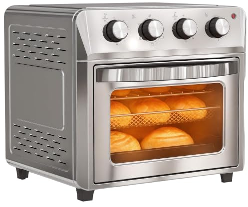 HOMCOM 24L Air Fryer Oven Mini Oven Oil Free Cooking 1600W Silver Tone | Adjustable Temperature and Timer, Touch Screen, Grill Roast Bake, Dishwasher Safe