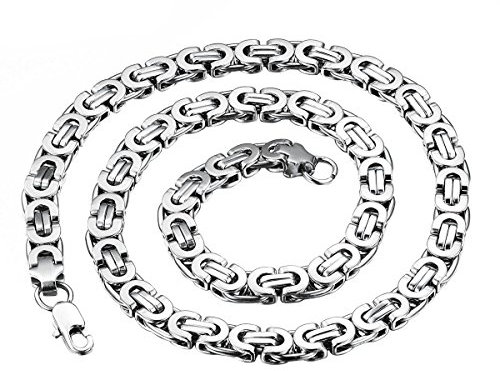 OIDEA Herren Edelstahl Halskette, 9mm Breite Ketten ohne Anhänger Biker Punk Rock 57cm Königskette, Silber