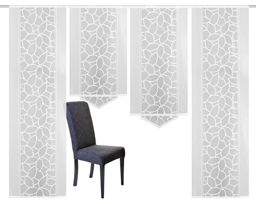 Home Fashion 94434-101 | 4er-Set SCHIEBEGARDINEN | Jacquard, Farbe: weiß, Maße: 2X 225x57 cm, 1x 145x57 cm und 1x 125x57 cm