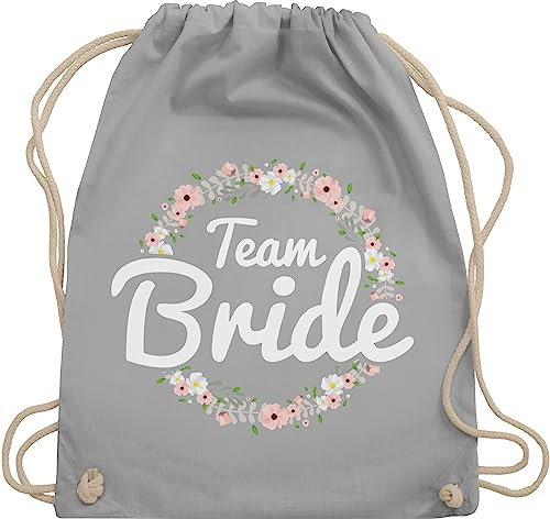 Turnbeutel Rucksack - JGA Junggesellenabschied Frauen - Team Bride Blumenkranz I Bride Crew - Unisize - Hellgrau - utensilien junggesellinnenabschied brauttaschen bachelorette party bridemaid beutel