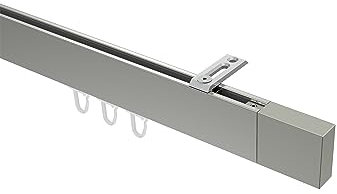 Interdeco eckige Innenlauf-Gardinenstange (Deckenbefestigung) Edelstahl Optik Typ 10212916, 140 cm