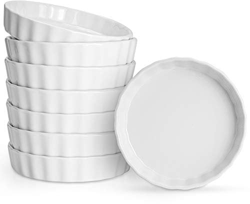 Foraineam Set of 8 Pieces Porcelain Shallow Ramekins, 5 Ounce Creme Brulee Ramekin Dishes Round Baking Ramekins Set