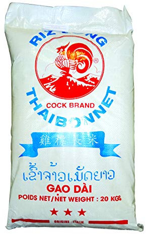 Riz long Thai Thaibonnet Gao Dai Thaïlandais - Marque Coq - Sac de 20KG - Livraison Gratuite France Expédition par la sté Bo Time
