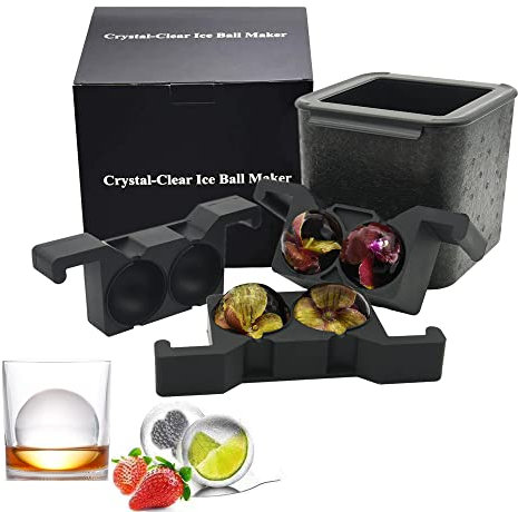 Clear Ice Ball Maker, Clear Ice Cube Maker,Clear Ice Ball Mould, Easy Release Wiskey Ice Ball Maker Bubble-Free with 4 x 2.36in Ice Spheres for The Home Bartender (4BALL)