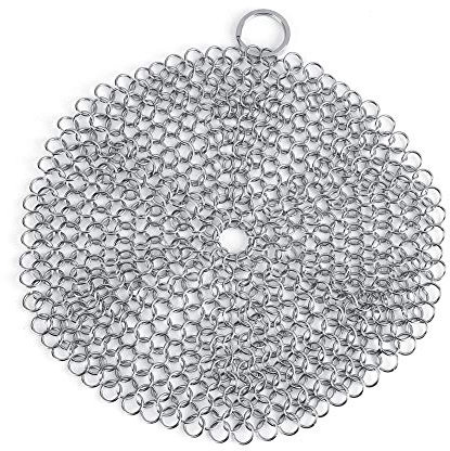 Cast Iron Cleaner Stainless Steel Chainmail Scrubber Non-Scratch Mesh Scourer Cookware Cleaner for Skillet, Wok, Pot, Cast Iron Pans
