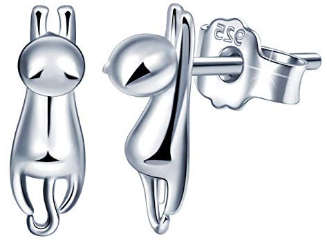 Boucles d'oreilles femme fille en argent 925, Clous d'oreilles chat mignon, Élégant et unique, Cadeau d'Anniversaire et Noël