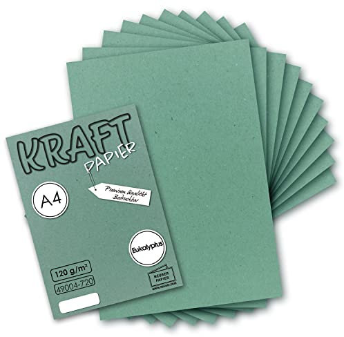 25 Blatt Vintage Kraftpapier in Eukalyptus-Grün DIN A4 120g Grünes Recycling-Papier, komplett ökologischer Brief-Bogen - Briefpapier - UmWelt by GUSTAV NEUSER