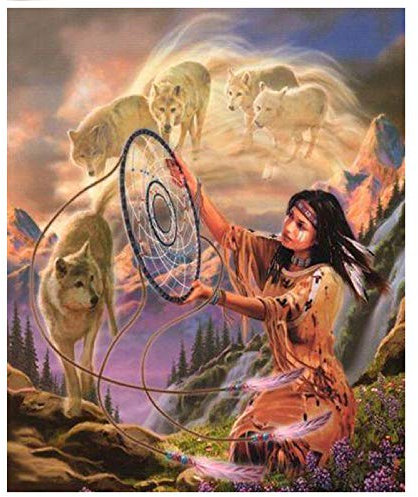qqhomedecal Hölzerne Puzzles für Erwachsene & Kinder 1000 Teile Traumfänger indischer Frauenwolf Puzzle DIY Spielzeug Spiele Geschenke Wanddekoration