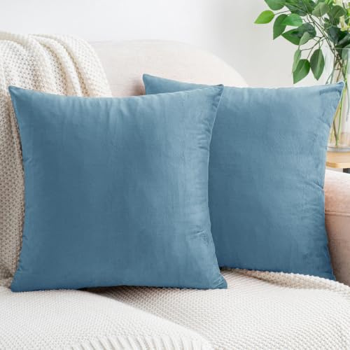 HWY 50 Kissenbezüge aus Luxus Samt Hellblau 40x40 cm 2er Set | Modernes Wohndekor, Weiche Kuschelige Kissenhüllen, Dekorativer und Gemütlicher Zierkissenbezug für Sofa, Bett und Wohnzimmer