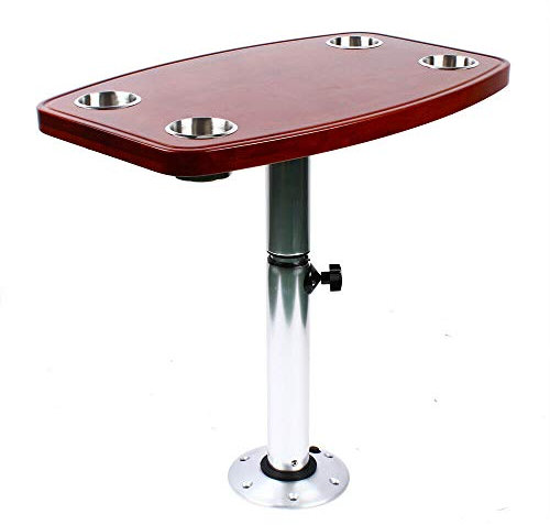 Futchoy RV Yacht Tischgestell Bootstisch Boot Wohnmobil Lackierte Eiche Tischplatte mit Fuß Abnehmbar Ablagefächer Getränkehalter Verstellbar 600 * 380mm