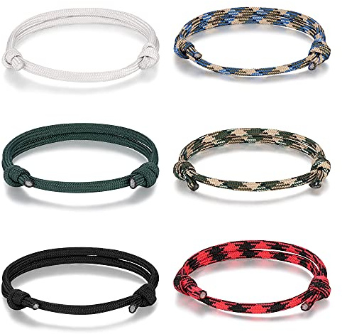 Jeka 6 Stück nautisch geflochtene handgefertigte Kordelschnur verstellbare Armbänder für Herren