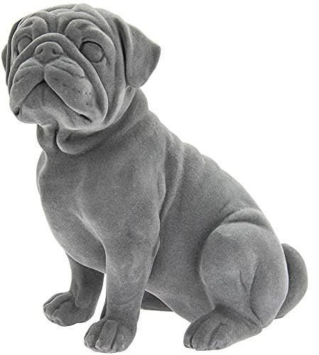 Dekofigur Mops, sitzend, Samt, 19 cm hoch