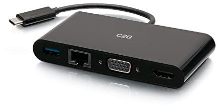 C2G Adaptador USB-C a HDMI VGA RJ45 - Blanco Compatible con MacBook Pro/Air, iPad Pro/Air, Galaxy, Surface Pro, XPS etc.