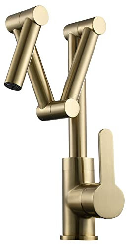 Tecmolog Gebürstetes Gold Küchenarmatur Faltbar Spültischarmatur Einhebelmischer Messing Amatur Küchenspüle, BJ21231