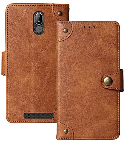 Dingshengk Marrone Retro Vera Pelle Case per BRONDI Amico Smartphone S NERO 5.7 Custodia Caso Premium Leather Cover Flip Guscio Protettiva Copertina Portafoglio Magnetico Anti Urto e Anti Graffi