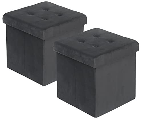 WOLTU 2er Set Faltbarer Sitzhocker, Sitzwürfel mit Stauraum Sitzbank Truhen Aufbewahrungsbox, Deckel Abnehmbar, Gepolsterte Sitzfläche aus Samt, 37,5x37,5x38CM(LxBxH), Grau