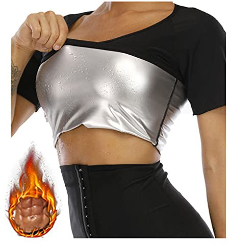 Jungerhouse Vetements de Sudation Femmes Haut de Sudation Vetement Neoprene Accélérer Transpiration Ventre Plat Anti Cellulite pour Minceur Fitness Jogging Yoga (A,S/M)