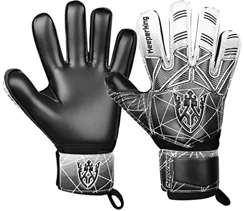 Keeperking Torwarthandschuhe Erwachsene Kinder Jugend mit und ohne Fingerschutz Fußballhandschuhe abnehmbar fingersave 4mm Unisex (10, Schwarz- Abnehmbar FS)