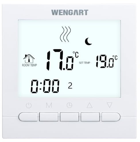 Wengart Termostato per Riscaldamento WG02B04,AC230V 3A,Programmazione Settimanale,Compatibile con il sistema di riscaldamento dell'acqua,Bianco