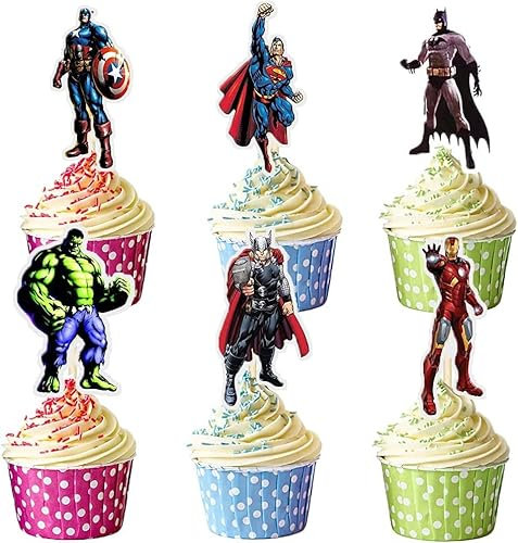 MOOH 24 Pcs Avenger Superhero Cake Topper Set for Birthday Decorations