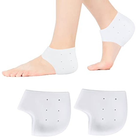 2 Paires Protège Talons en Gel, Manches de Talon Silicone Doux et Respirant avec Trous, Talon en Gel Manches pour Soulagement de la Douleur Pieds Secs Hommes et Femmes (Blanc)
