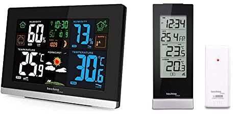 Technoline WS 6462 Funkwetterstation, Innentemperatur, Außentemperatur, Mondphasen hochglanz-schwarz,quer & Technotrade Technoline WS 9767 Temperaturstation