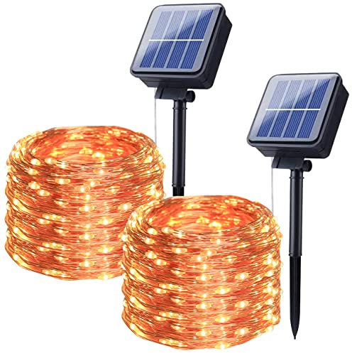 Anmossi Solar Lichterkette Aussen,2 x 12M 120 LED Lichterkette Außen,Wasserdicht KupferDraht Lichterkette,8 Modus,für Innen/Außen Dekoration,Garten,Bäume,Party,Festival,Hochzeit(Warmweiß)