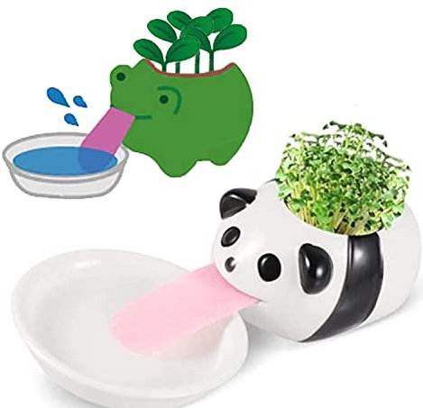 VERLIAN Selbstbewässernder Mini-Sukkulentententopf, 1 Stück, Tier-Keramik-Blumentopf, Behälter mit Zunge und Abflussloch, kreativer Kleiner Kaktus-Blumentopf (Panda)