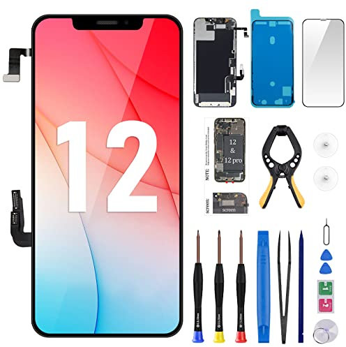 Risidamoy for iPhone 12/12 Pro Screen Replacement 6.1 (Model A2172 A2402 A2403 A2404) Full Assembly with Ear Speaker Proximity Sensor LCD 3D Touch Display Digitizer Fix Glass Tools Repair Kits
