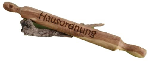 D.O.M. Teigroller/Nudelholz aus Olivenholz mit Gravur Hausordnung Breite ca. 35 cm