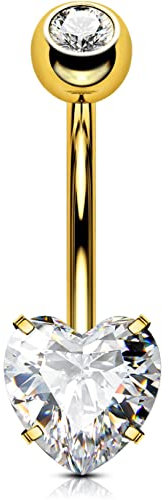 OUFER 14G Bauchnabelpiercing Titan Gold 10 mm Stablänge Herz Piercing Bauchnabel Lang Kurz CZ Edelstein Kugeln Belly Button Piercing Navel Bars 1.6mm Nabelring Frau Geschenk Schmuck