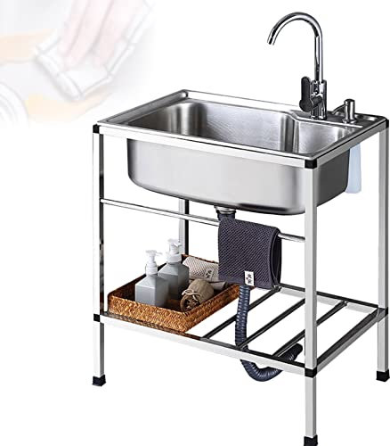 WORDFUN 304 Edelstahl Waschbecken, Freistehendes Spüle, Küchenspüle Aus Edelstahl, Gartenwaschbecken, Komplettspüle, Standwaschbecken, Outdoor Küchenschrank, Miniküche
