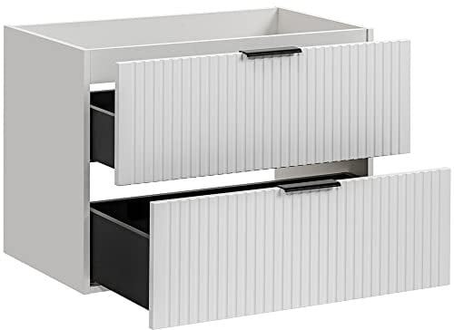 Lomadox Badmöbel Waschtisch-Unterschrank 80cm matt weiß mit gerilllter Front, Waschbecken-Unterschrank mit 2 Softclose-Auszügen, B/H/T 80/57/46 cm