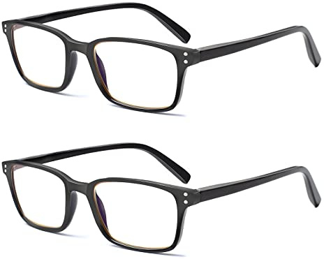 COJWIS Lesebrille 2 Pack Blaue Licht Blockieren Brille Federscharnier Anti Schwindlig Damen und Herren Leicht Brillen (2 Schwarz, 1.25, multiplier_x)
