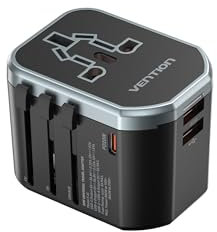 VENTION Reiseadapter Weltweit, 20W Quick Charge Internationaler Steckdosenadapter, Reisestecker mit 2*USB-A 1*Typ-C und 1*AC Steckdose, Universal Adapter Stecker England USA Europe Australien Thailand