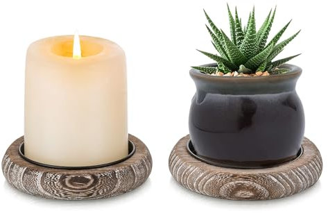Inweder Kerzenständer aus Holz Stumpenkerzenhalter: 2 Pcs Weißwäsche Kerzenteller Bauernhof Kerzenhalter Tablett Rustikaler Kerzenständer für Hochzeit Weihnachten Veranstaltung Heimdekoration